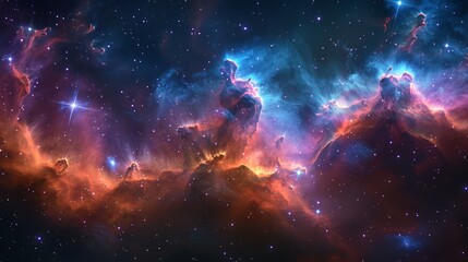 Naklejka premium Colorful nebula in deep space with stars and cosmic formations captured by a space telescope