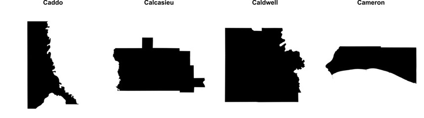 Caddo, Calcasieu, Caldwell, Cameron outline maps