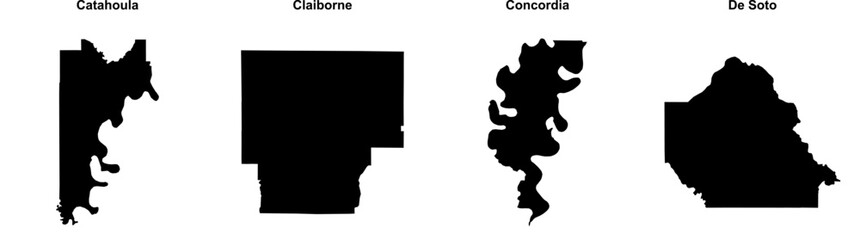 Catahoula, Claiborne, Concordia, De Soto outline maps