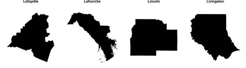 Lafayette, Lafourche, Lincoln, Livingston outline maps