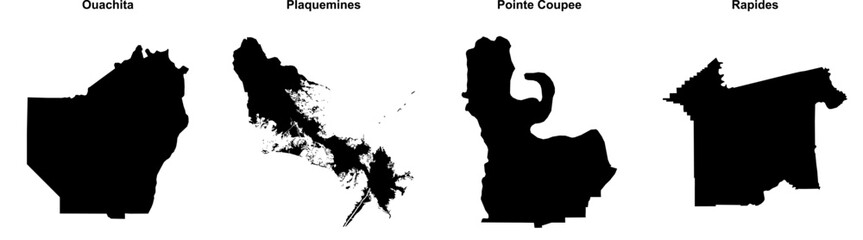 Ouachita, Plaquemines, Pointe Coupee, Rapides outline maps