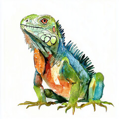 Fototapeta premium Watercolor Cartoon Iguana Art for Kids on White Background