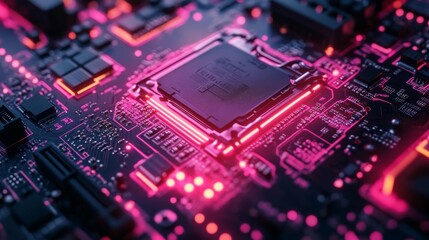 Obraz premium Close-up of a glowing computer chip - generative ai