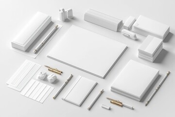 Realistic blank stationery set mockup isolated created with generative ai