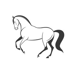 Stylized black and white illustration of a horse in motion, showcasing elegance and grace in its form