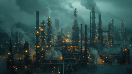 Industrial cityscape at dusk - generative ai