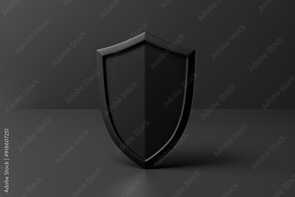 Poster 3d icon of shield symbolizes security warning on black background