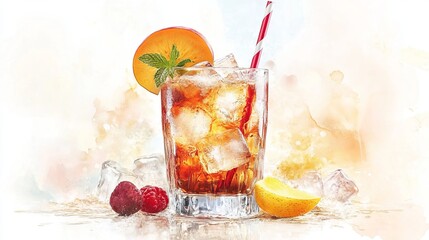 Fototapeta premium Refreshing Cocktail with Fruit Garnish - Delicious Drink Recipe