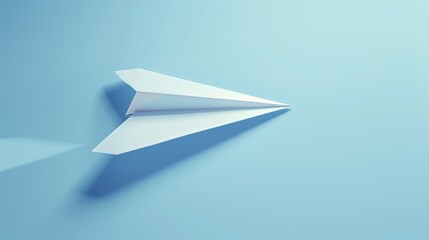 Unleashing Imagination 3D White Paper Airplane Soaring in Blue Sky Minimalist and Inspiring Stock Image for Creativity and Freedom