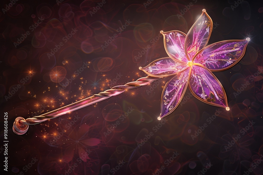 Poster fairy wand, 3d delicate with twinkling light and swirling patterns transparent background
