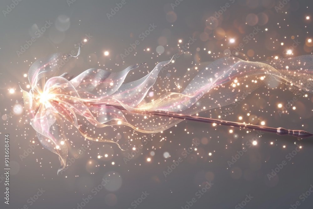 Poster fairy wand, 3d delicate with twinkling light and swirling patterns transparent background