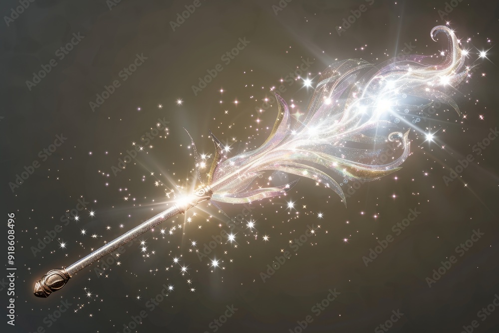 Poster fairy wand, 3d delicate with twinkling light and swirling patterns transparent background