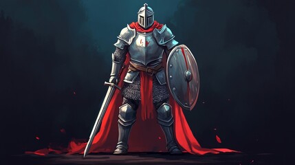 Naklejka premium Heroic Knight Illustration: Shining Armor and Sword