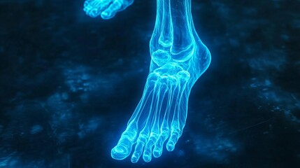 Glowing Blue Skeleton in Walking Pose: Anatomy Illustration