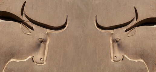 Relief of Bulls with horns at Karnak Temple complex . Luxor . Egypt .