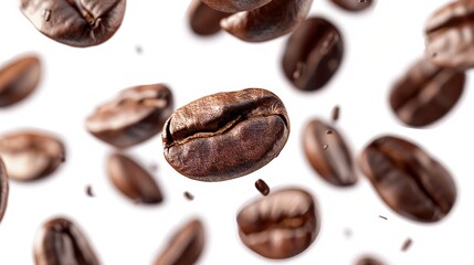 Dynamic Coffee Beans Capturing the Essence of Freshness and Energy in Midair