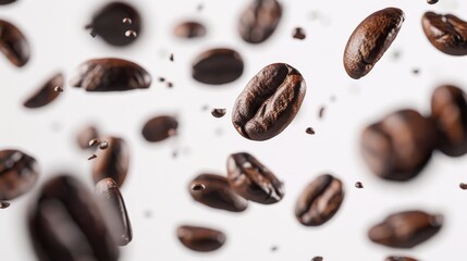 Dynamic Coffee Beans Capturing the Essence of Freshness and Energy in Midair