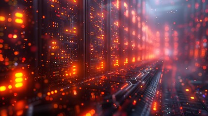 Obraz premium Glowing data center servers - generative ai