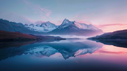 Fototapeta premium Mountain Majesty Sunrise Reflections in Still Lake Serene and Majestic Landscape Photography