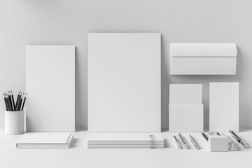 Realistic blank stationery set mockup isolated created with generative ai