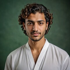 Obraz premium Middle Eastern Man in Traditional Attire Against Green Background