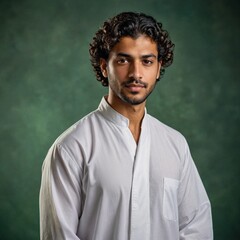 Obraz premium Middle Eastern Man in Traditional Attire Against Green Background