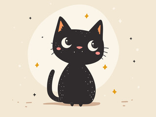 Cute cartoon black cat. Vector illustration in a flat style.