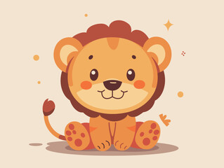 Obraz premium Cute lion cartoon vector illustration. Cute wild animal character.