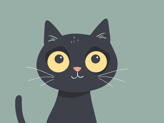 Obraz premium Cute cartoon black cat. Vector illustration in a flat style.