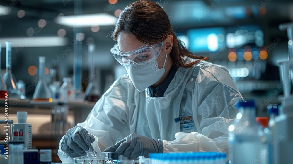 Poster scientist conducting experiments in a laboratory during the day