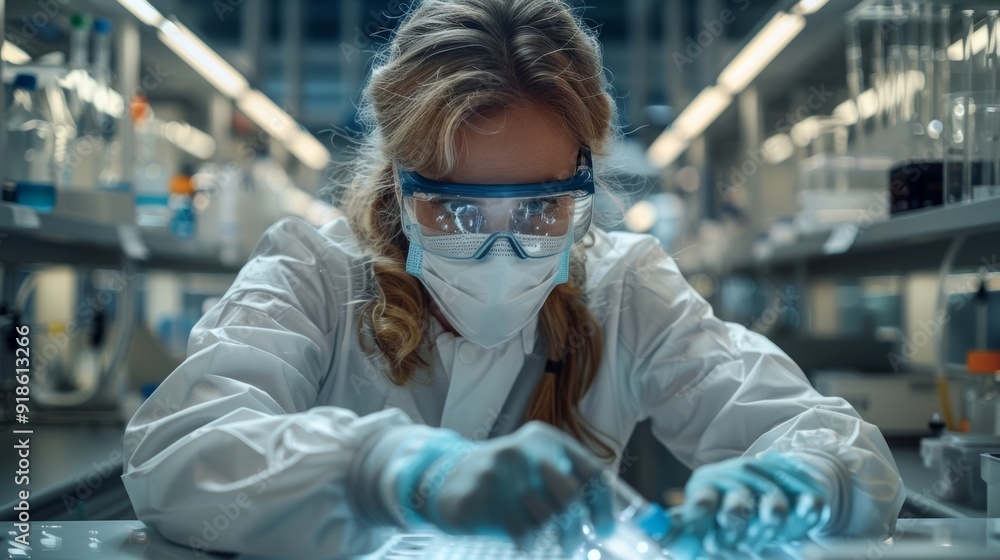 Aufkleber scientist conducting research in a laboratory while analyzing samples in a high-tech lab setting dur