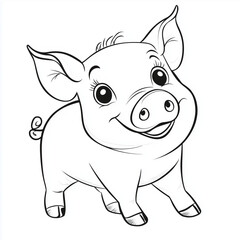 Fototapeta premium Cartoon Pig Coloring Page for Kids on White Background