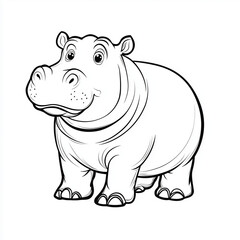 Obraz premium Cute Hippopotamus Coloring Page for Kids