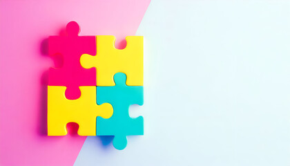 Colorful puzzle pieces on a pastel background. Perfect for concepts of teamwork, creativity, and problem-solving.