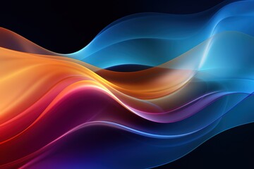 Abstract digital art with vibrant, flowing lines in blue, orange, and purple.