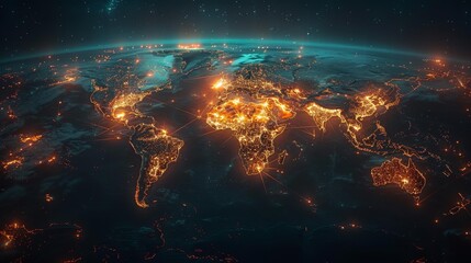 World map with glowing lights - generative ai