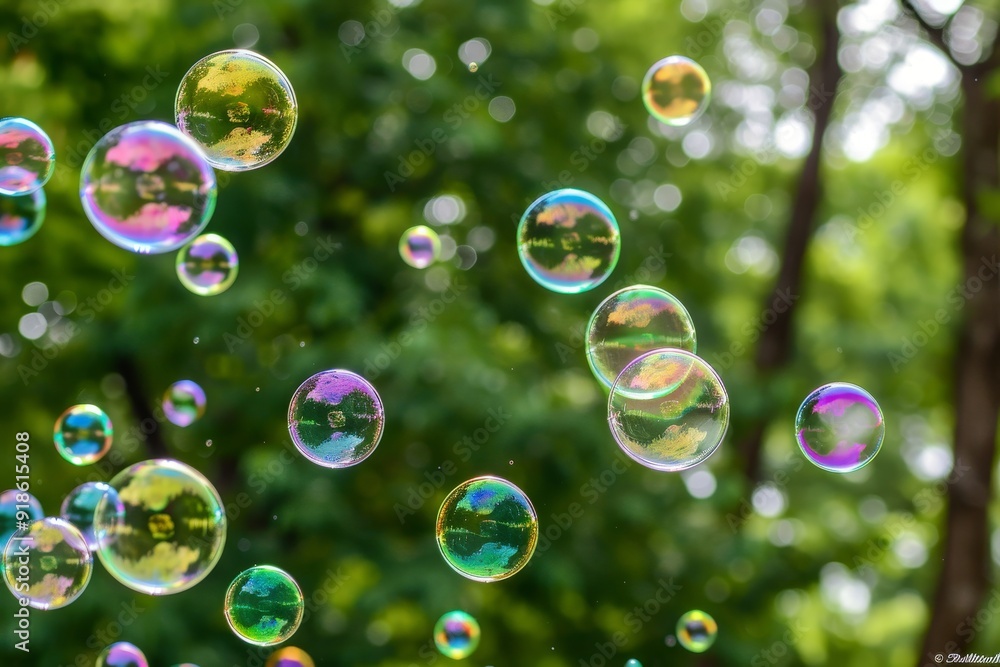 Aufkleber bunch of bubbles floating in the air, soap bubbles iridescent bubbles floating in the air