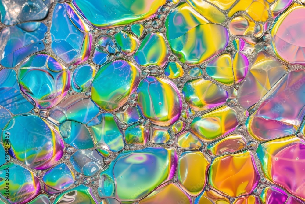 Aufkleber bunch of bubbles that are in the water, soap bubbles reflecting rainbows iridescent bubbles with vib