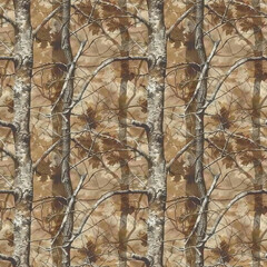 Fototapeta premium Camo Style Design Featuring Trees in Light Browns and Grays with Subtle Textures. Seamless Repeatable Background