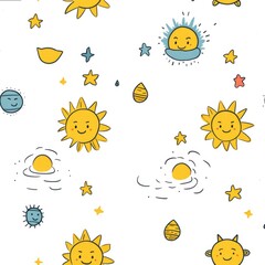 seamless pattern with stars, sun, comets. white background. Children's Print for fabric. Wrapping paper design. Valentine's day card. Love.