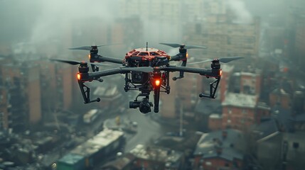 Drone over city - generative ai