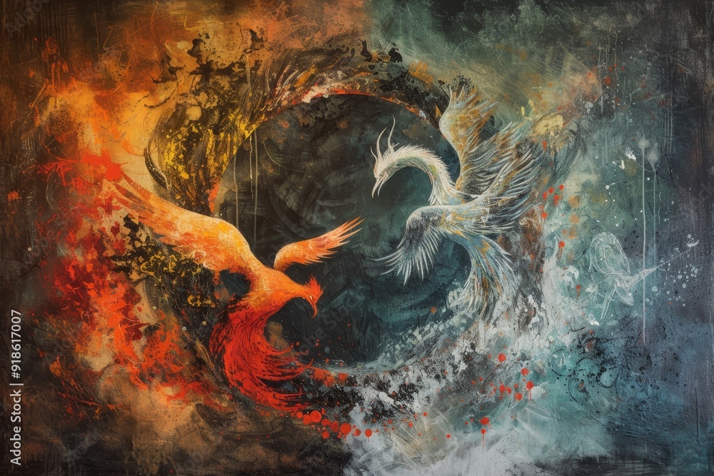 Poster lifecycle of phoenix depicted in circular, transformative sequence