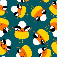 Cartoon Halloween sugar monsters seamless candy corn pattern