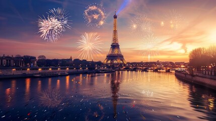 Parisian Pride Spectacular Bastille Day Fireworks Illuminate the Eiffel Tower in a Burst of Patriotic Celebration