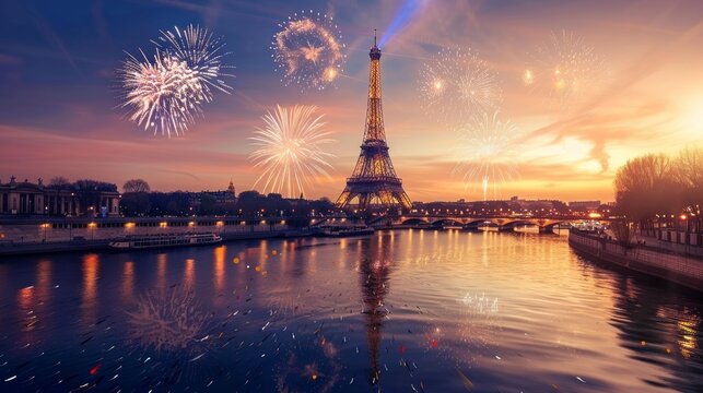 Parisian Pride Spectacular Bastille Day Fireworks Illuminate the Eiffel Tower in a Burst of Patriotic Celebration