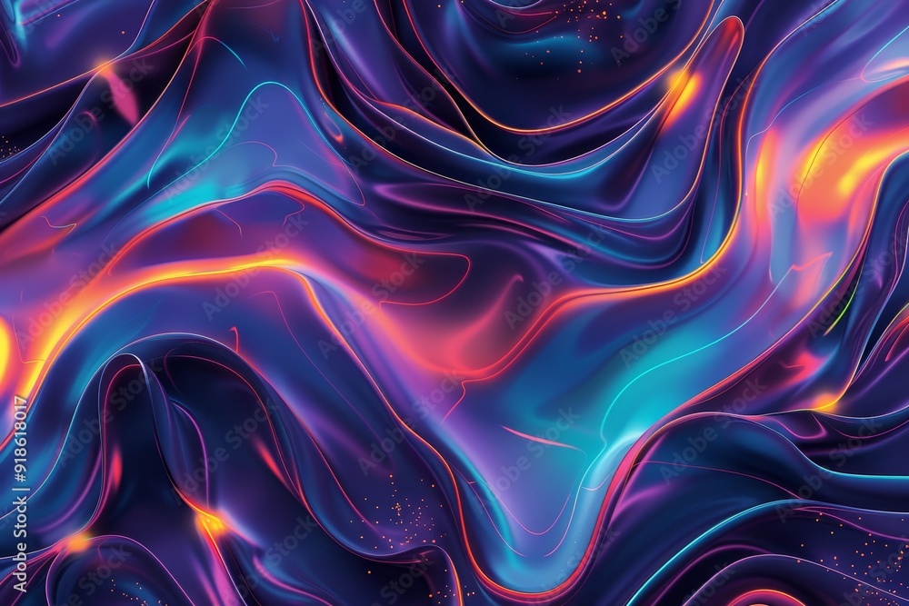 Poster undulating waves of electric neon lights forming dazzling abstract pattern