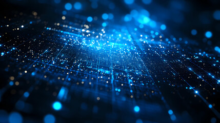 Fototapeta premium Depths of Digital Light: Abstract Blue Particles Creating Grids and Surfaces