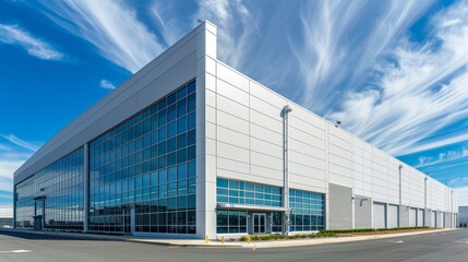 Obraz premium Modern Marvel Spacious Distribution Center under Clear Blue Skies