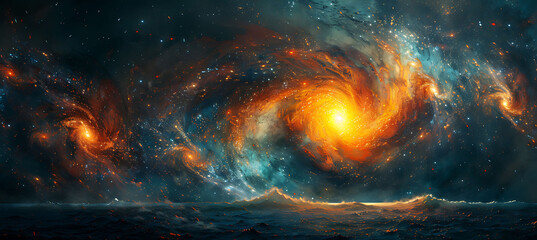 Digital representation of a tarot card back with swirling symbols from the Book of Thoth When flipped over the card reveals a scene hinting at the future based on the surrounding cards