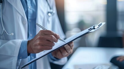 Obraz premium Medical Professional in Action Doctor's Consultation with Clipboard and Pen